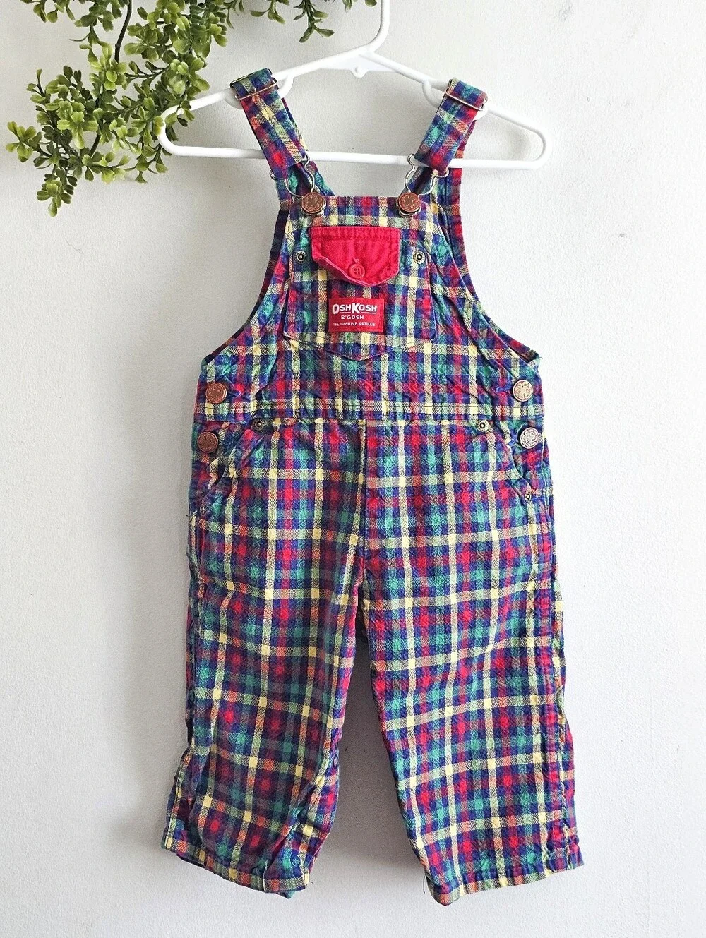 Vintage 80s/90s OshKosh B’Gosh Vestbak Plaid Overalls Toddler 18M Made In USA